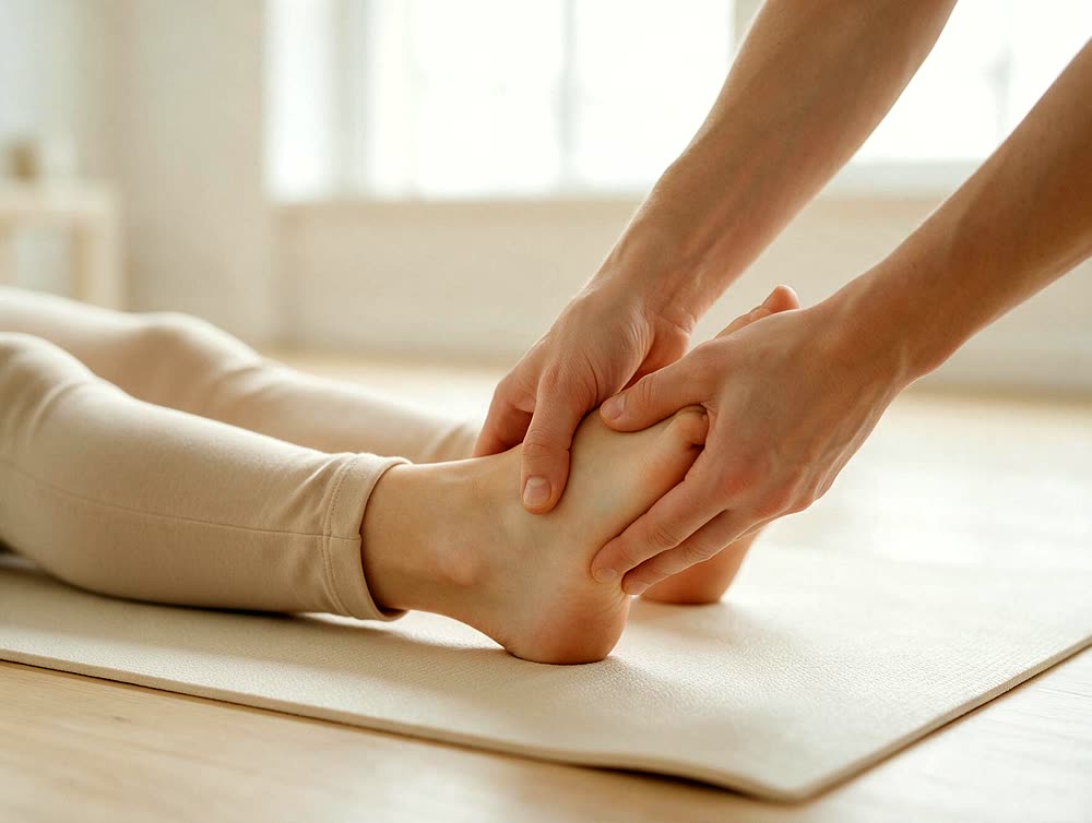 Atendimento de fisioterapia no tornozelo e pé